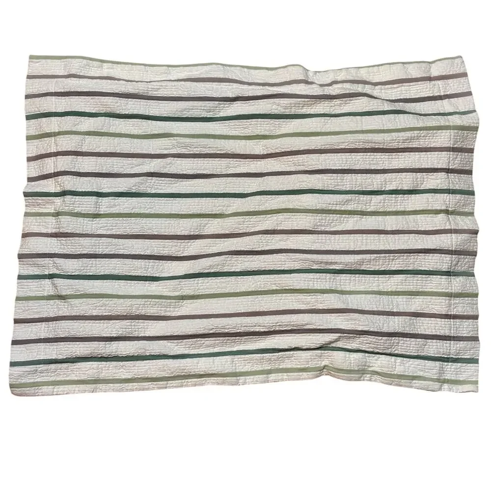 Company Store Matelasse Standed Pillow Sham White Neutral Stripes: Green, Taupe